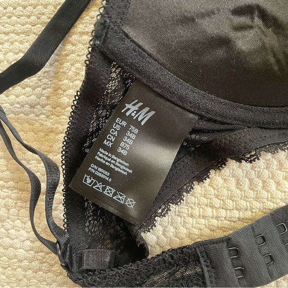 H&M Lace Black Pink Underwire Padded Push Up Bra Size 34B - Picture 4 of 5